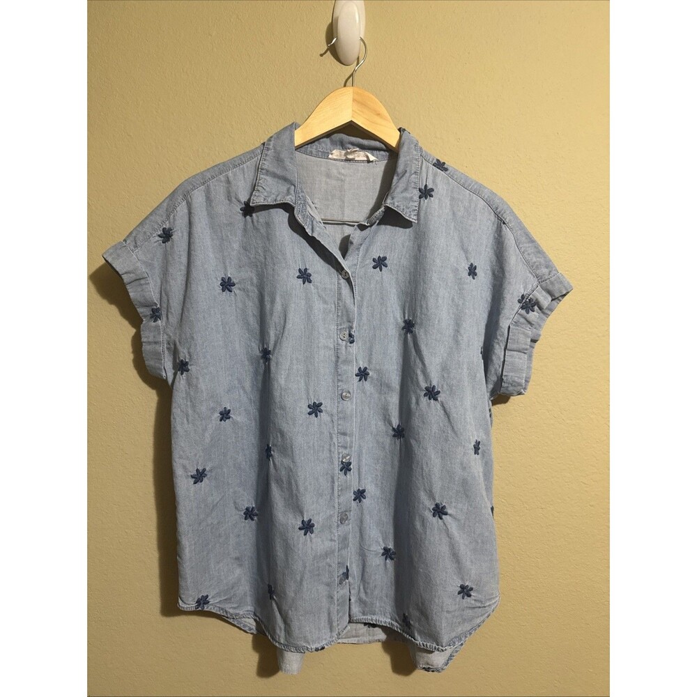 Women’s Jane & Delancy Blue Size Medium Floral Button Down - Denim - 100% Cotton